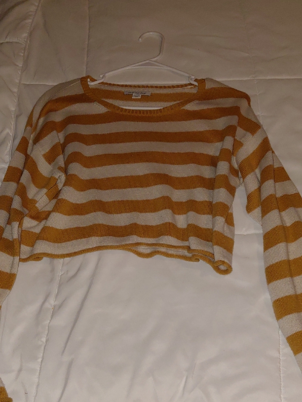 Abercrombie & Fitch Mustard Yellow and Cream Striped Cropped Sweater